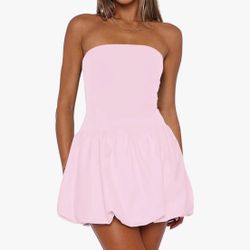 Women Y2k Puff Bubble Dress 2025 Summer Strapless Mini Dress Casual Patchwork Bandeau Tube Corset Party Sundress Size: L