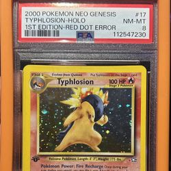 2000 Pokémon Neo Genesis 1st Edition Typhlosion Holo Red Dot Error PSA 8