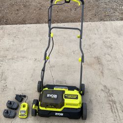 RYOBI ONE+ HP 18V Brushless 14 in. Cordless Battery Dethatcher/Aerator with (2) 4.0 Ah Batteries and Charger