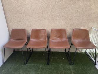 Brown Leather Mid Century Modern Dining Chairs (Set of 4)