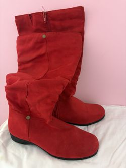 Red Faux Suade Just Under Knee High Boots (Never Worn)