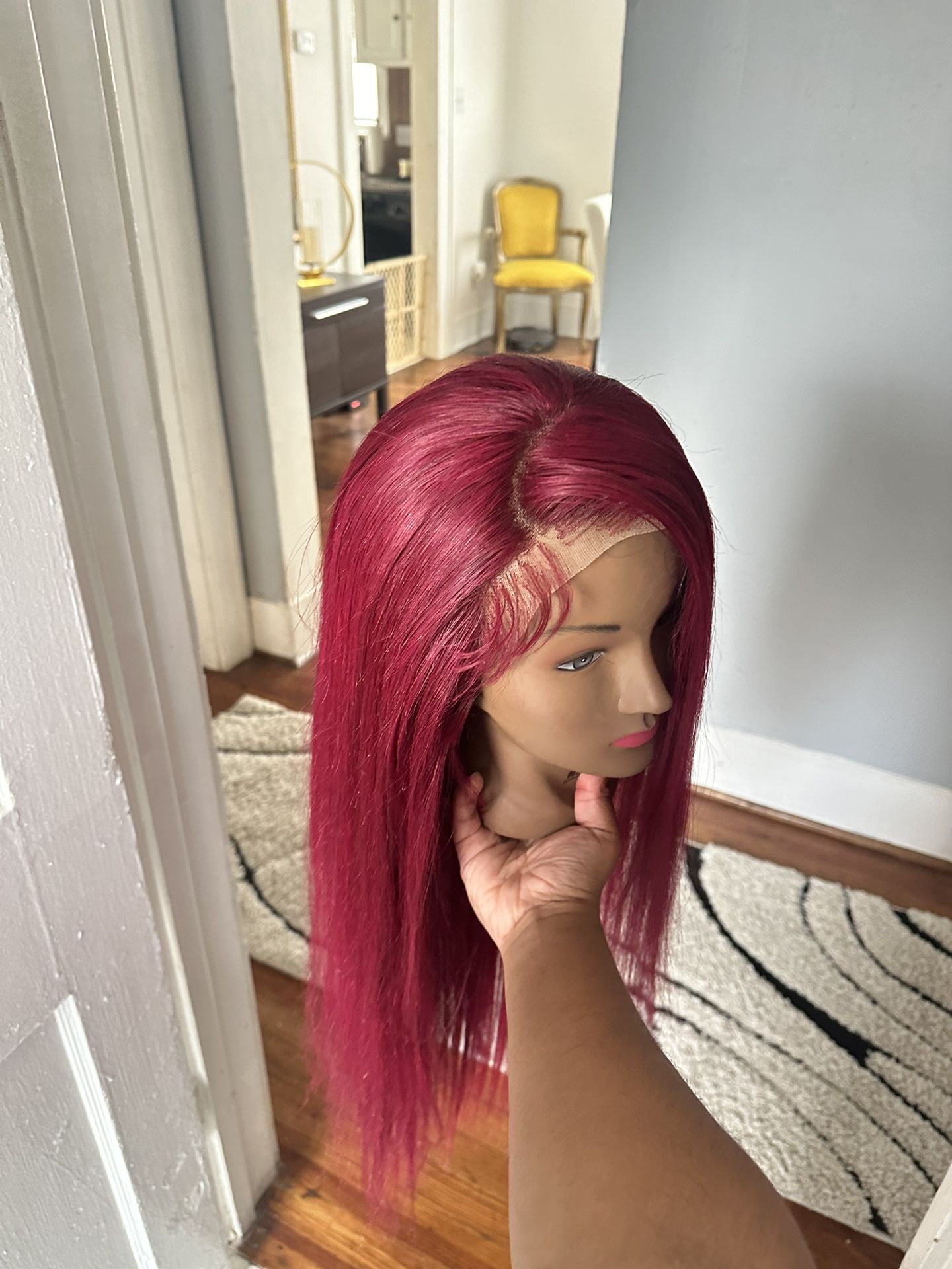 Red 30in Styled Human Hair Wig