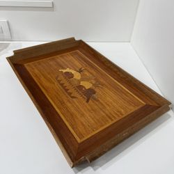 Vintage Marquetry  Fruit Design Wood Serving Tray/Farmhouse Wood Serving Tray