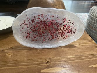 Resin white and red med dish/jewelry tray handmade
