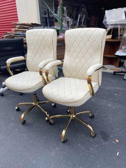 Cream Quilted Office Chair with Gold Base