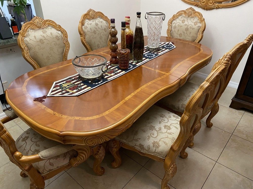 [$3500] EL DORADO FURNITURE AICO SOLID WOOD DINING TABLE SET 6 CHAIRS RECEIPT A5