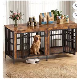 YOKWOK 78 Inch Dog Crate Furniture for Large Dogs with Sturdy Removable Divider, Extra Large Double Doors Dog Kennel Furniture,Thick Wooden Dog cage F
