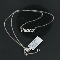 Brand New 14K White Gold Single Cut Diamonds Peace Letter Pendant Chain Necklace 18"