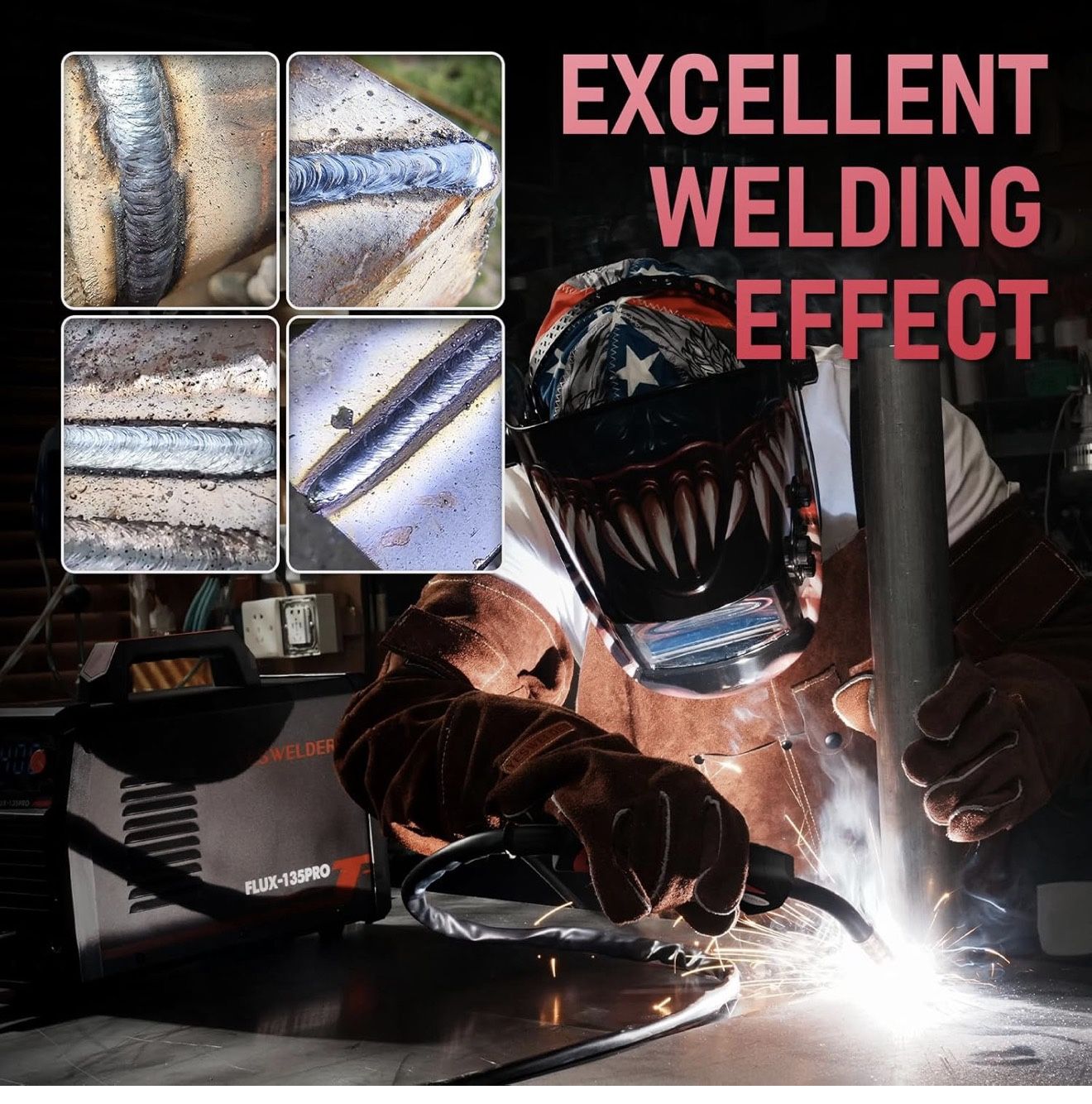 YESWELDER 135Amp MIG Welder,110V Flux Core Welder Flux Core MIG/Lift TIG/Stick 3-in-1 Large LED Digital Display Welding Machine IGBT Inverter Welder F