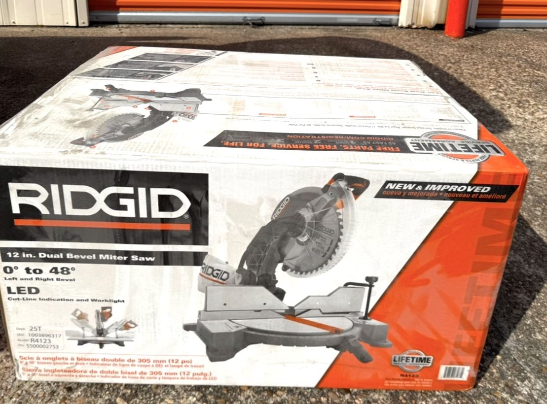 Ridgid Dual Bevel Miter Saw 12 in Corded 15 Amp with Stand New In Box