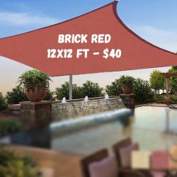 New 12x12 Ft Brick Red Patio Sunshade Sail Canopy Pool Shade