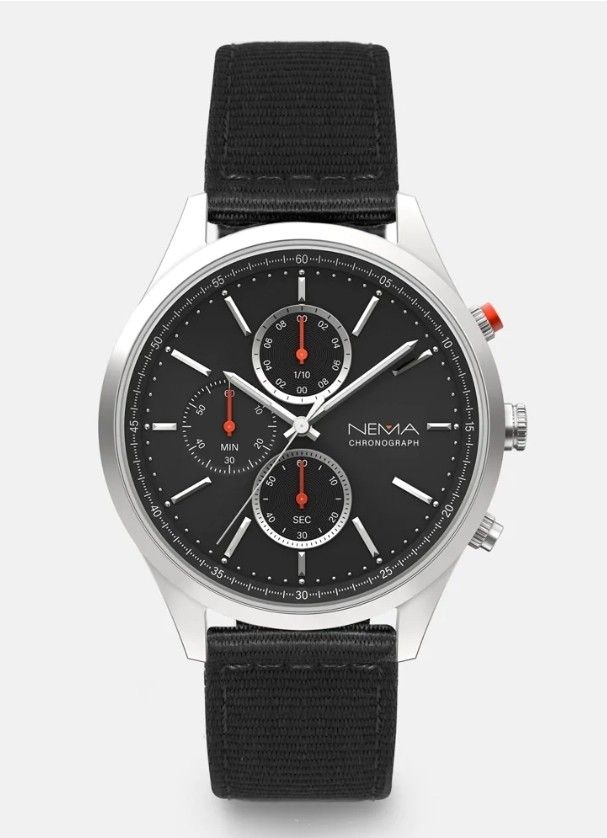 New Nema Arlo Chrono Canvas Black/Silver Watch