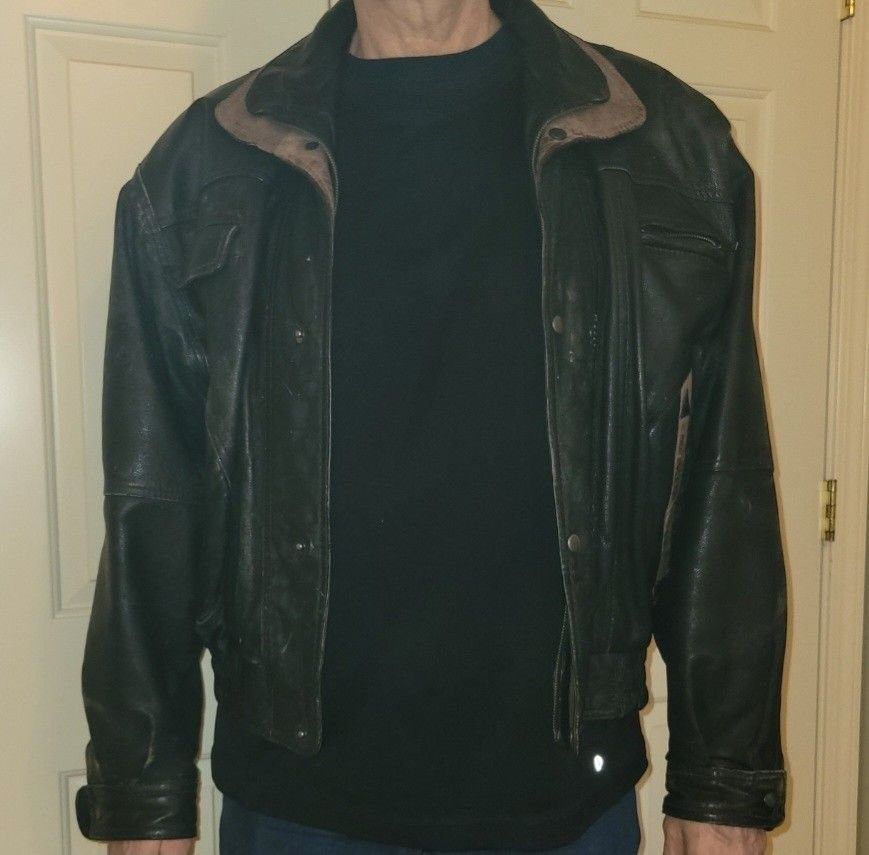 Vintage Black Leather Jacket XXL