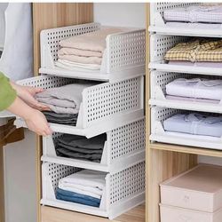 Stackable Plastic Closet Storage Bins with Mesh Sides - White - New