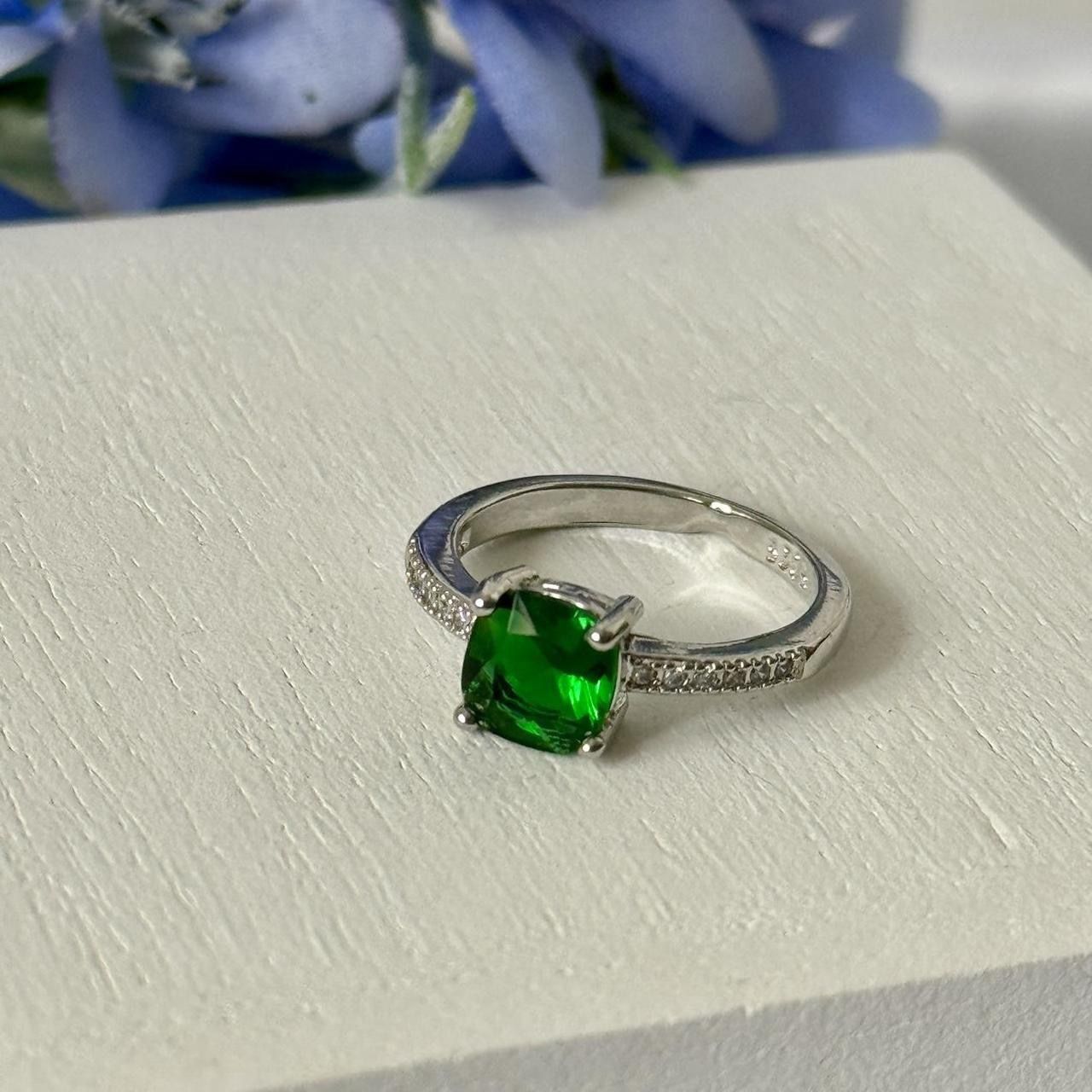 Green Sterling Silver Ring, Size 8