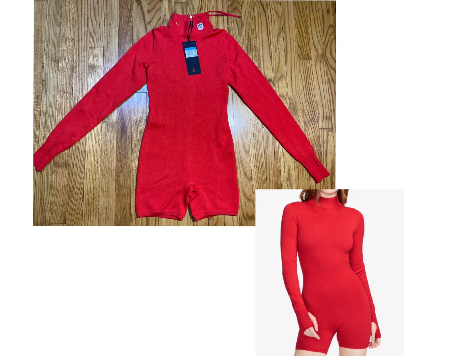 NIKE Every Stitch Considered TEAM USA Olympic Red Wool Bodysuit Zip Romper Sz M