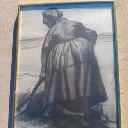 16" X 20" Framed VanGough Digging Farmer Print
