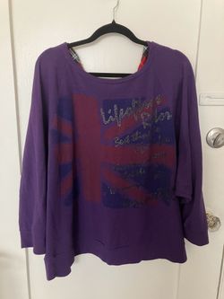 Purple Hoodie with Flag and Graphic Design, Size 2XL