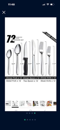72 PCS.SILVER SILVERWARE SET WITH STEAK KNIVES SERVICES FOR 12 72 Pcs silver Silverware Set with Steak Knives Service for 12,Stainless Steel Flatware 
