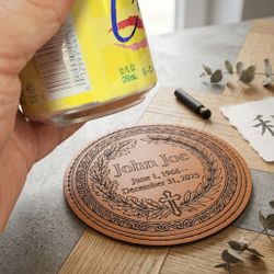 Custom Laser-Engraved Leather Coasters (Set of 4) - Personalized in 48 Hours!
