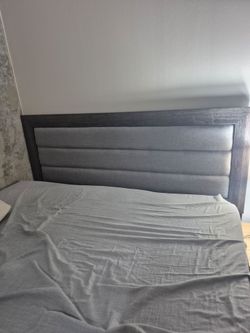 Bed frame, headboard and mattress