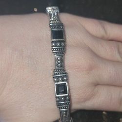 Black Stone Silver Stretchy Bracelet