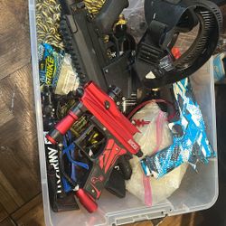 Box Of Paint Ball Guns And Gel Blaster 
