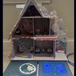 LOL Doll Or Small Doll Winter Ski Chalet wood Dollhouse With Lights  
