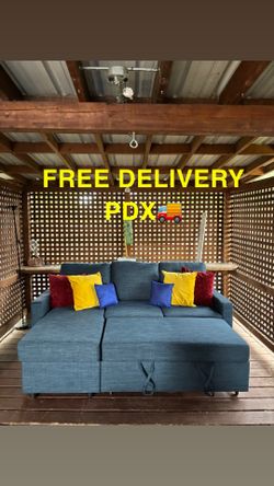Blue Sectional Sofa With Pullout And Storage FREE DELIVERY