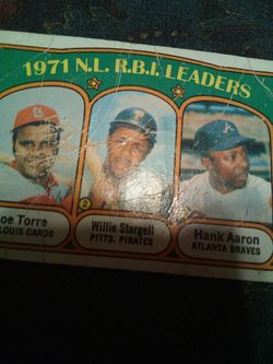 Vintage 1972 Topps baseball Hank Aaron,Willie stargell,Joe Torre/1971 n.l. r.b.i. leaders /card #87
