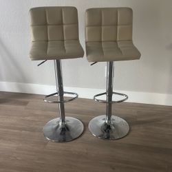 Set of 2 Beige Adjustable Bar Stools – Chrome Base, Modern Design 