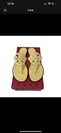 TORY BURCH MILLER SANDAL WELT FLIP-FLOP FLAT LEATHER T LOGO BANANA SZ US 8.5 NEW
