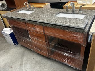 5’ Two sink Vanity - Quartz w/ brushed nickel faucets