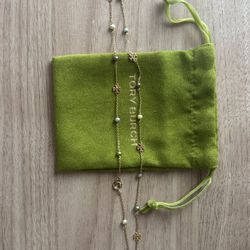 Tory Burch Logo Charm Necklace (Gold Tone with Beads)