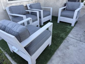 Patio,Outdoor,4 Club Chairs With Cushions,Wood