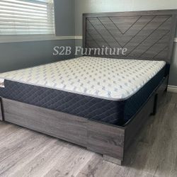 Queen Grey Alpine Platform Bed With Ortho Mattress Included!!