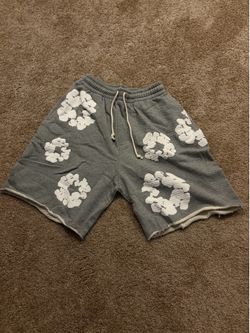 Grey and white denim tears shorts, size small
