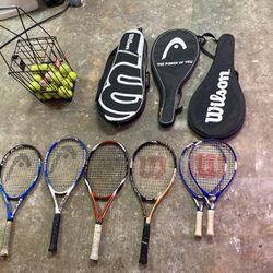 4 Adult 2 Jr Tennis Rackets 3 Racket Bags 1 Ball Hopper