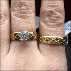 18k gold plated stainless steel wedding engagement ring band women: 7,8,9 men:9 and 10 available