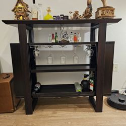 Dark Brown Bar Table with Wine Rack Storage