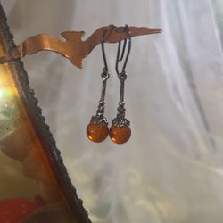 925 Vantage Silver Dangle Earrings With Genuine Amber 