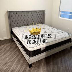 New King Bed Frame With Mattress 