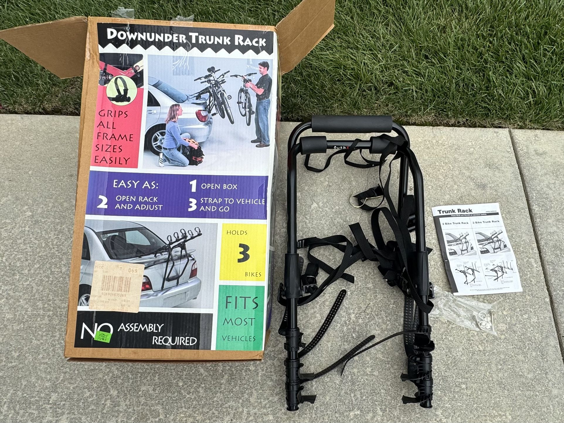 Downunder Black Trunk Padded Rack for 3 Bikes-Used once w/instruction (see Descrip for details)