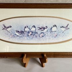 Vintage  Custom Framed 1983 Margie Morrow “Sparrows On A Rose Bush” Print