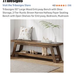 BRAND NEW Large Wood Entry Way Bench 