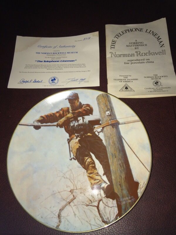 NORMAN ROCKWELL The Telephone Lineman Collectors Plate