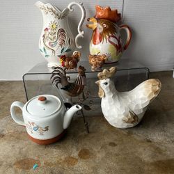 Vintage Rooster Chicken 7 Piece Lot Decor  Kitchen Cottage Farmhouse 