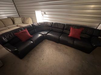 Large Black Leather Sectional