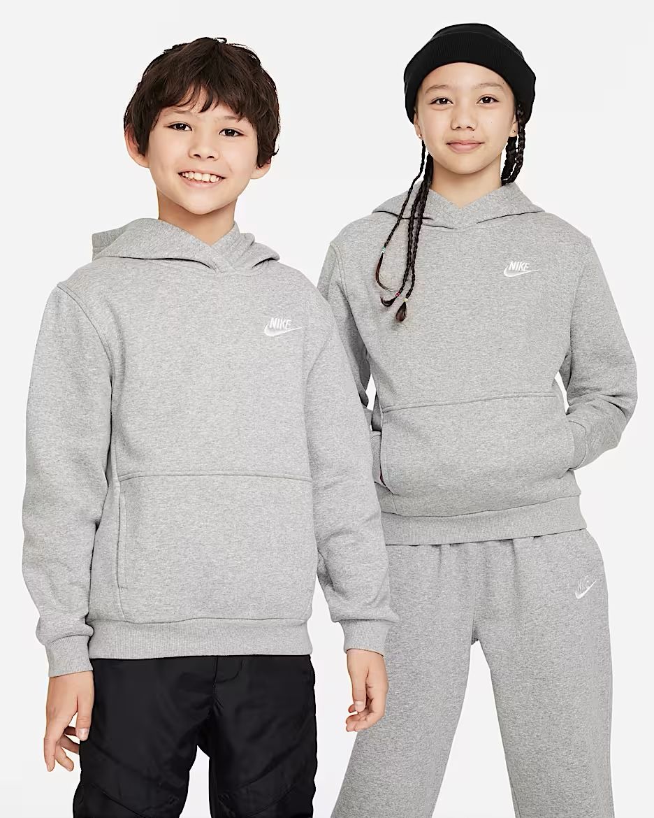 NEW Nike Sportswear Club Fleece Big Kids Medium Pullover Hoodie - Gray