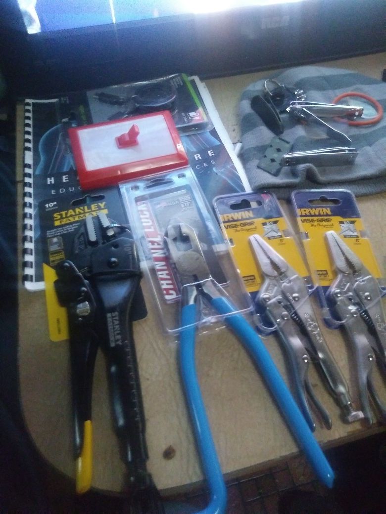 Stanley straight jaw locking pliers channel locks and Irwin Vise grip
